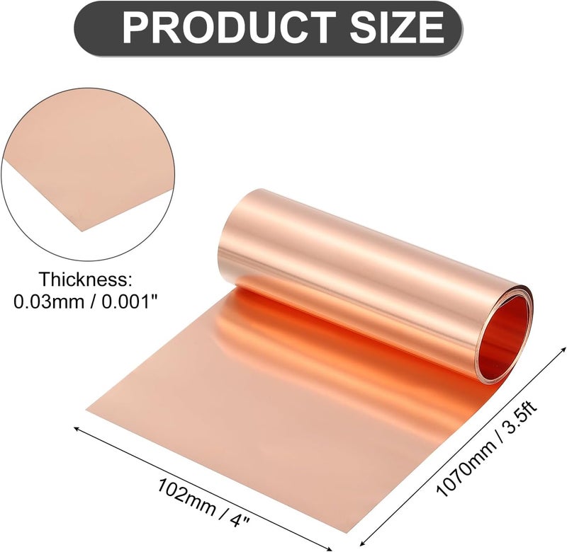 uxcell لفافة ورقة نحاس نقي، بسماكة 0.03 مم 32Ga نحاس T2 1070 مم × 102 مم/3.5 قدم × 4 بوصة شريط نحاس لامع لاصلاحات المنزل الكهربائية - Image 2